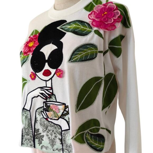 Alice + Olivia Gleeson Floral Sweater L - Picture 5 of 7